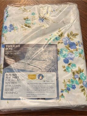 Sears Perma-Prest Full Flat Sheet Percale Twilight Rose Blue Sealed Vintage